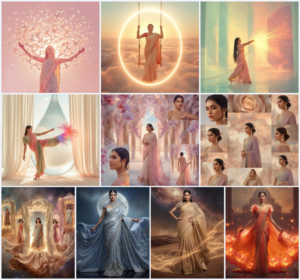 Ethereal Net Saree AI Image Prompts for Delicate and Dreamy Looks | Retro style prompt for gemini girl in saree in hindi