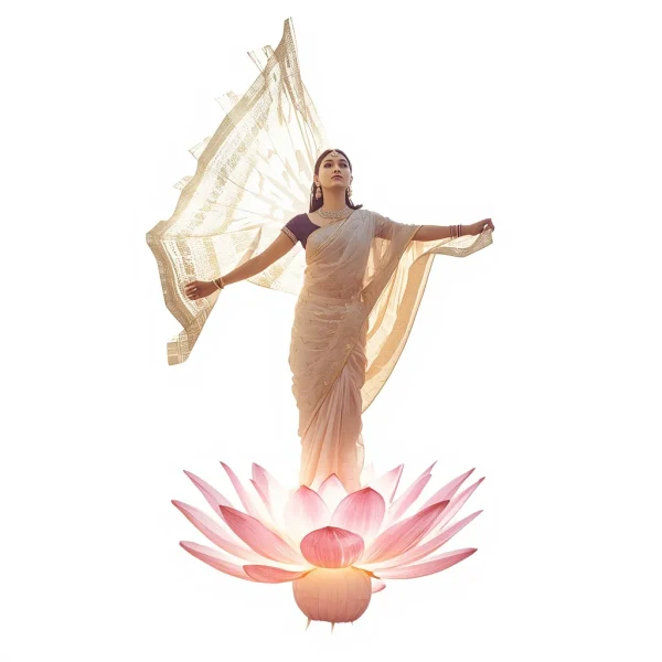 Heavy Designer Pastel Saree Holographic Glow Wave Lotus Hoverboard | trending prompt copy paste