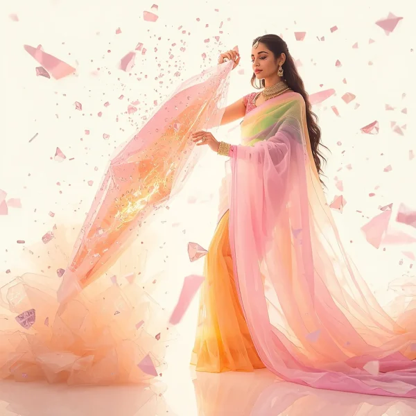 Heavy Designer Pastel Saree Light Crystal Matrix Meteor Slice | chatgpt prompt