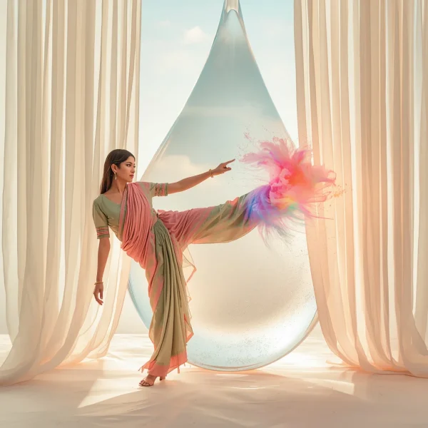 Heavy Designer Pastel Saree Misty Water Aura Drop Kick | prompt perfect