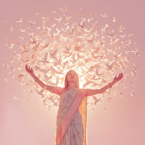 Heavy Designer Pastel Saree Ocean Reflection Dove Summon | desi saree ai prompt