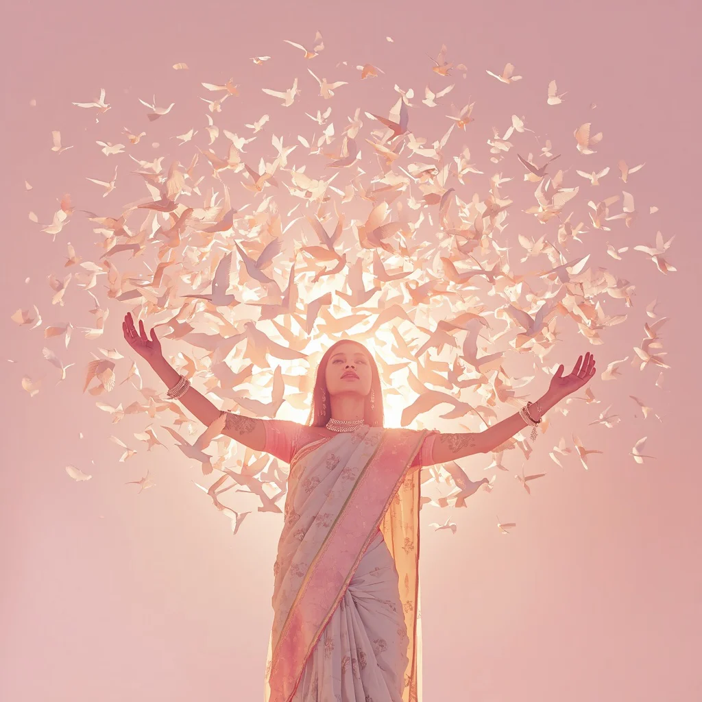 Heavy Designer Pastel Saree Ocean Reflection Dove Summon | desi saree ai prompt
